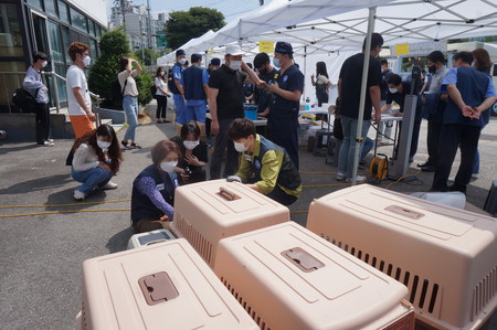 한정애 환경부 장관(좌)과 국경없는수의사회 홍보대사 박수홍씨도 일반봉사에 참여했다.